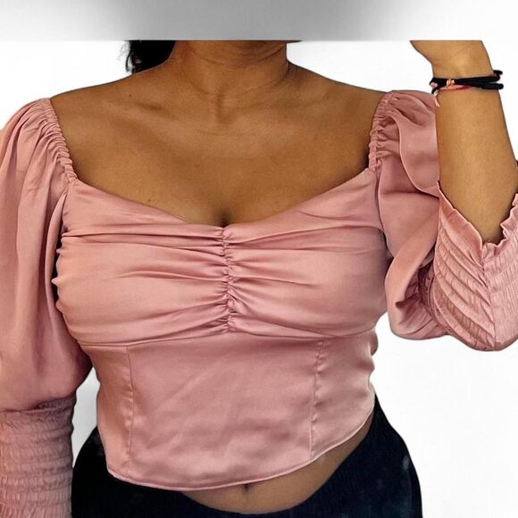 H&M Pink satin crop top Size Medium NWT - Picture 1 of 5